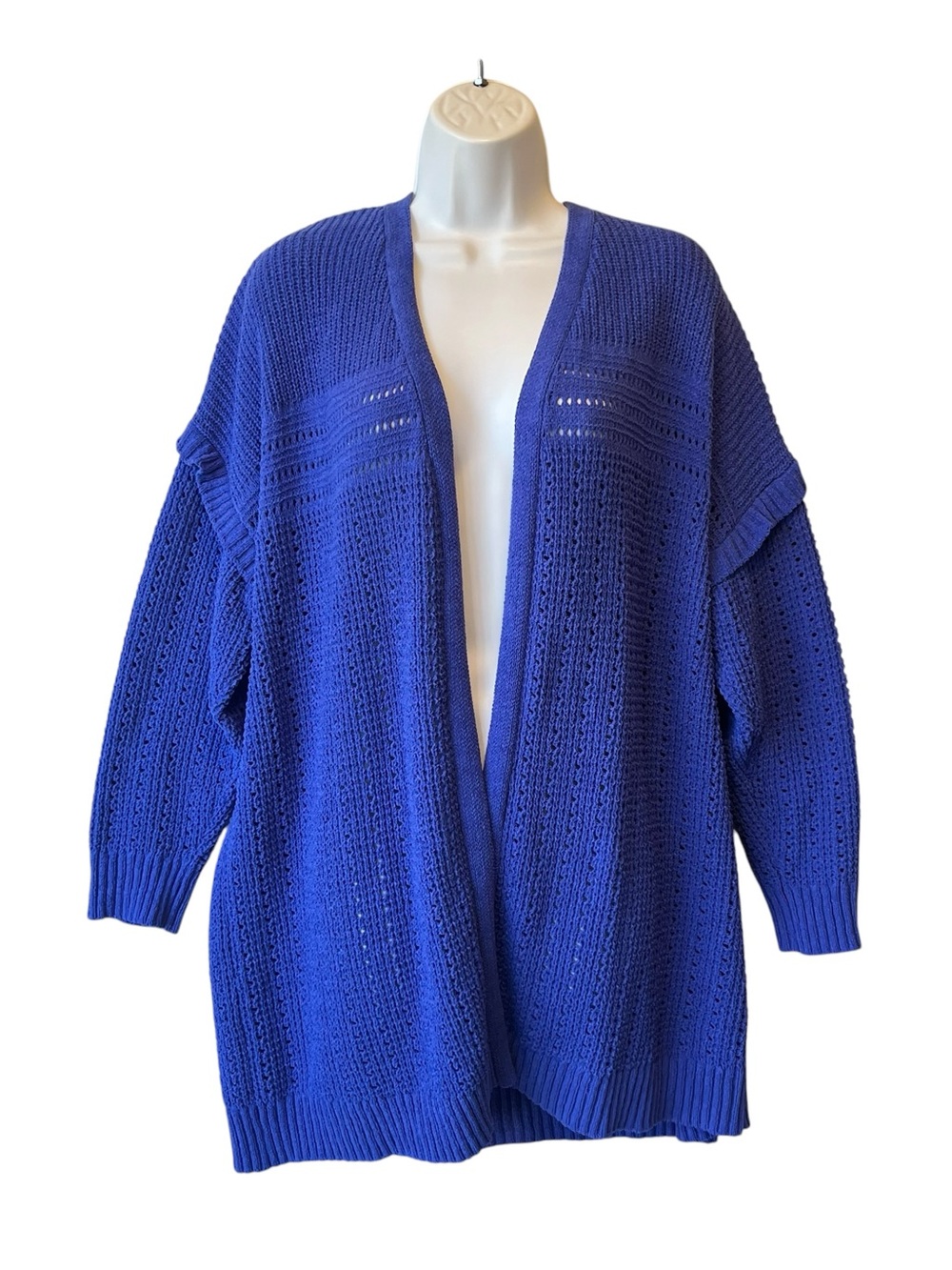 Terra & Sky Open knit cardigan sweater 1X 16W 18W Periwinkle blue Womens Long